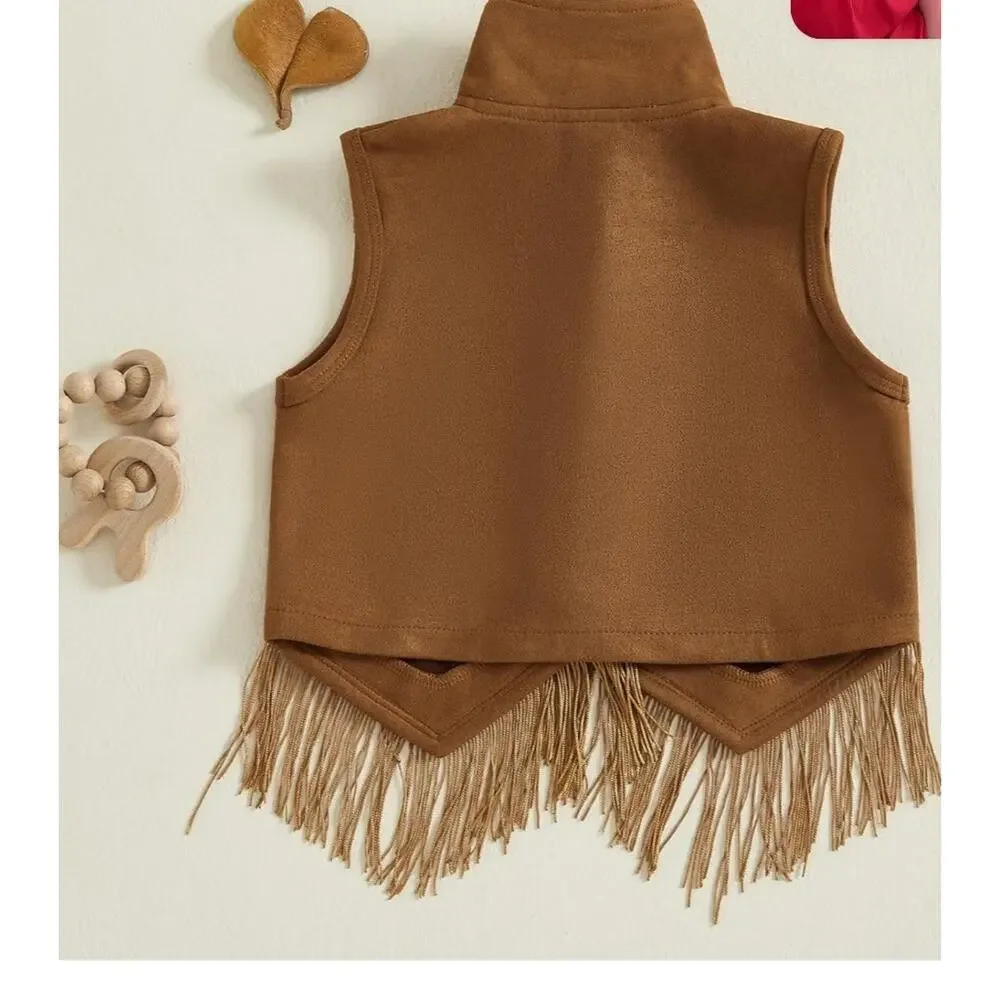 Toddler Western Vest Brown 3-4 years button down fringe sleeveless NIP